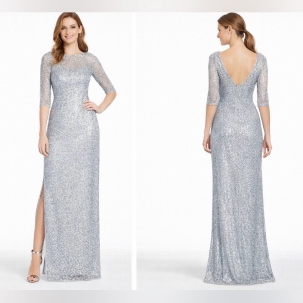NWT KAY UNGER SEQIN DRESS IN MISTY BLUE COLOR SIZE 12